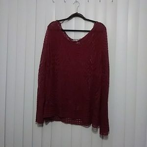 Burgandy see through blouse.